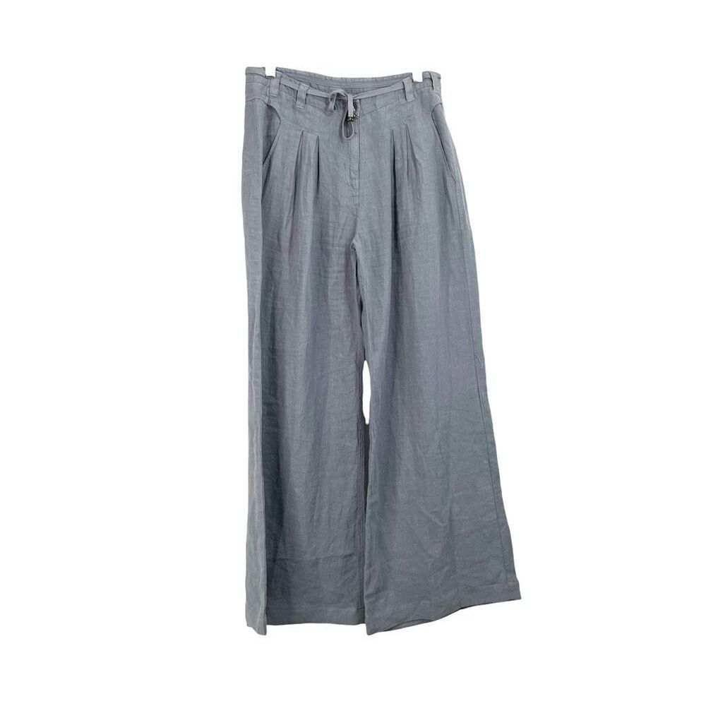 Wrap London high rise wide leg 100% linen pants‎ Size US 4 grey boho lagenlook